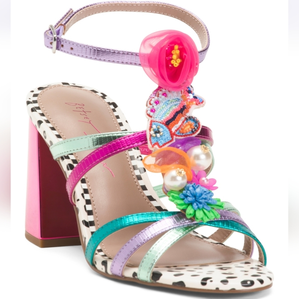 🩷🔹️Betsey Johnson🔹️ Pink Multi AZALLIA Embellished Heels Size 8.5 - Picture 2 of 4
